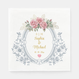 Floral Wedding Crest, Vintage Gold Monogram Frame Napkins