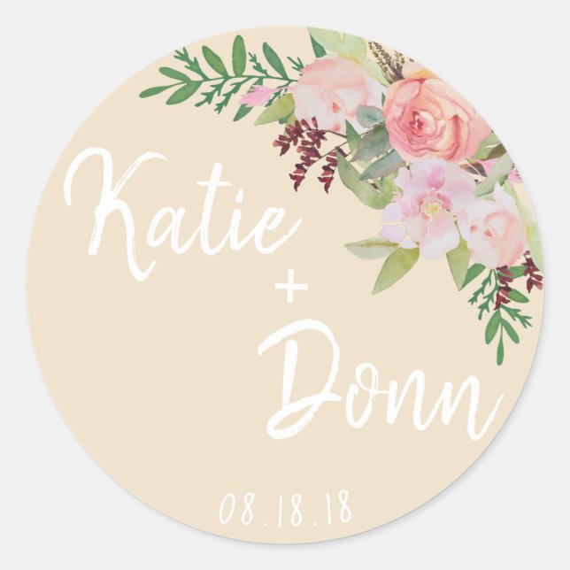 Floral Wedding date labels Bridal Shower Blush (Front)