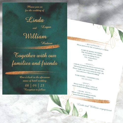 Floral Wedding Deep Sea Dark Green Watercolor Invitation