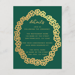 Floral Wedding Details Emerald Green Gold Wreath Enclosure Card