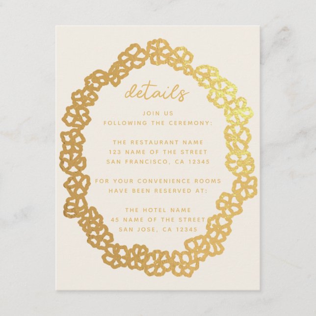 Floral Wedding Details Ivory Faux Gold Foil Wreath Enclosure Card (Front)
