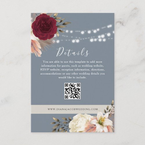 Floral Wedding Details QR Code Website Enclosure Card