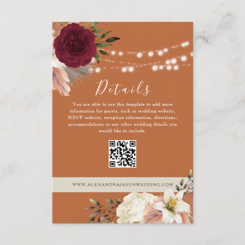 Floral Wedding Details QR Code Website Enclosure Card