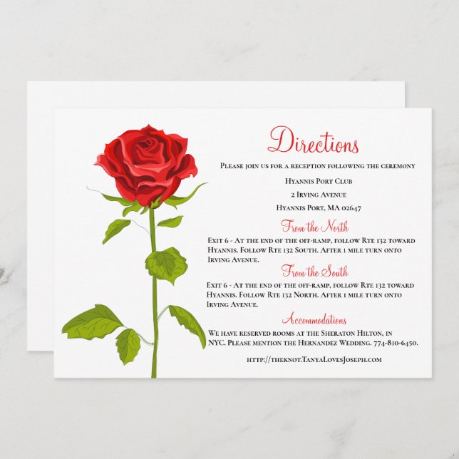Floral Wedding Directions Red Rose Botanical Invitation (Front/Back)
