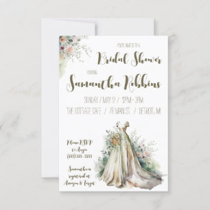 Floral Wedding Dress, Bridal Gown, Bridal Shower Invitation