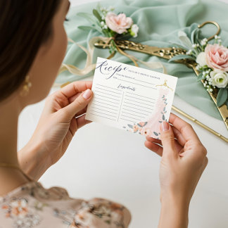 Floral Wedding Dress Bridal Shower Recipe Card