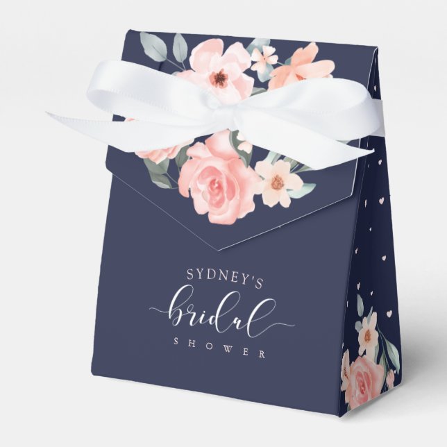 Floral Wedding Dress Navy Bridal Shower Favor Box (Front Side)