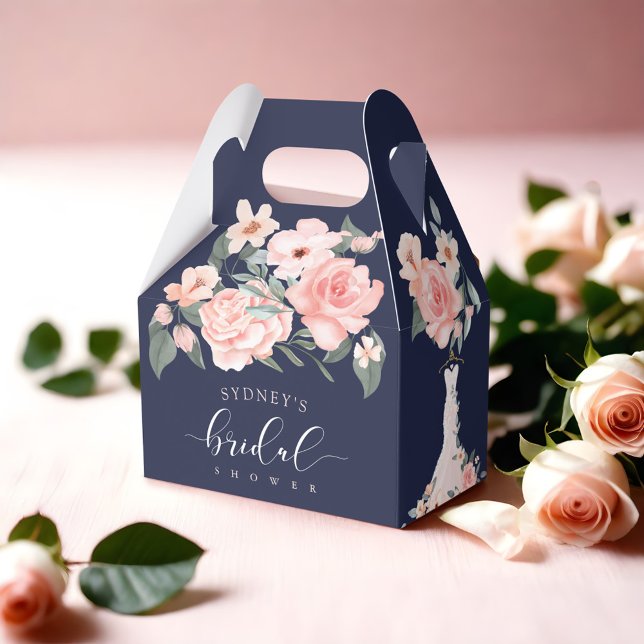 Floral Wedding Dress Navy Bridal Shower Favor Boxes (Floral Wedding Dress Navy Bridal Shower Favor Boxes)
