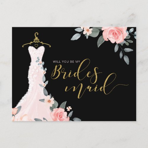 Floral Wedding Dress Will You Be Bridesmaid Invitation Postcard