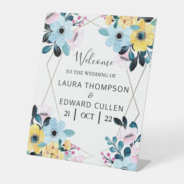  floral wedding entrance venue board pedestal sign (Front)