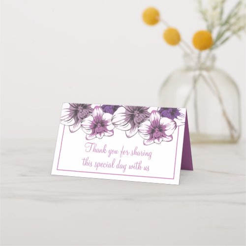 Floral Wedding Escort Purple Orchid Thank You Place Card