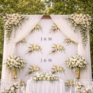 Floral Wedding Fabric with Monogram Bride Groom