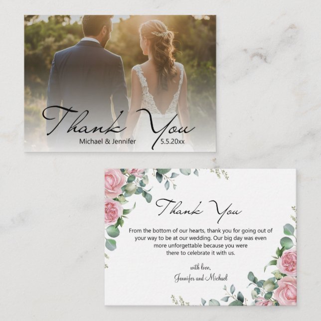 floral wedding faded photo budget thank you note card (Front/Back)
