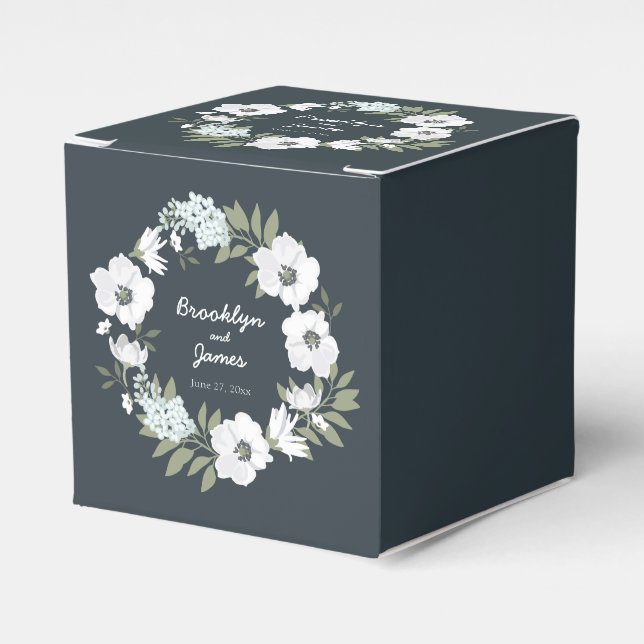 Floral Wedding Favor Boxes With White Wreath (Front Side)