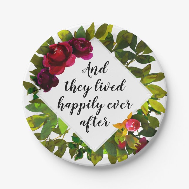 Floral Wedding Favor Happily Ever After Paper Plates (Front)