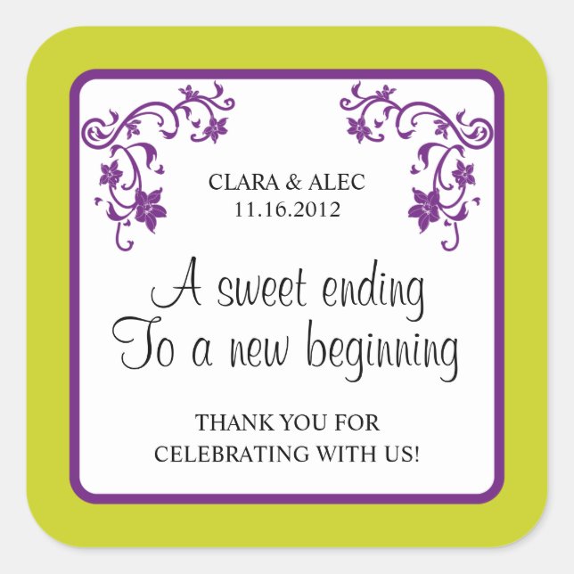 Floral Wedding Favor Sticker (Front)