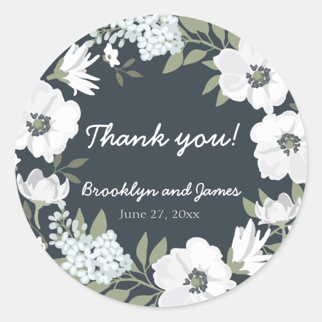 Floral Wedding Favor Stickers Round With Wreath (Front)