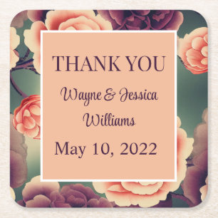 Floral Wedding Favor/Thank You Square Paper Coaster