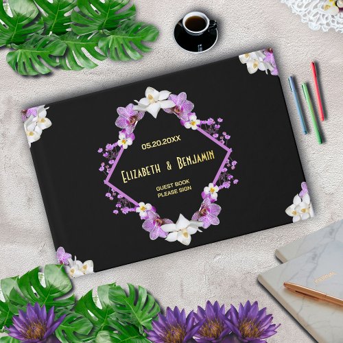 Floral Wedding Flowers Watercolor Gold Custom  Foil Guest Book