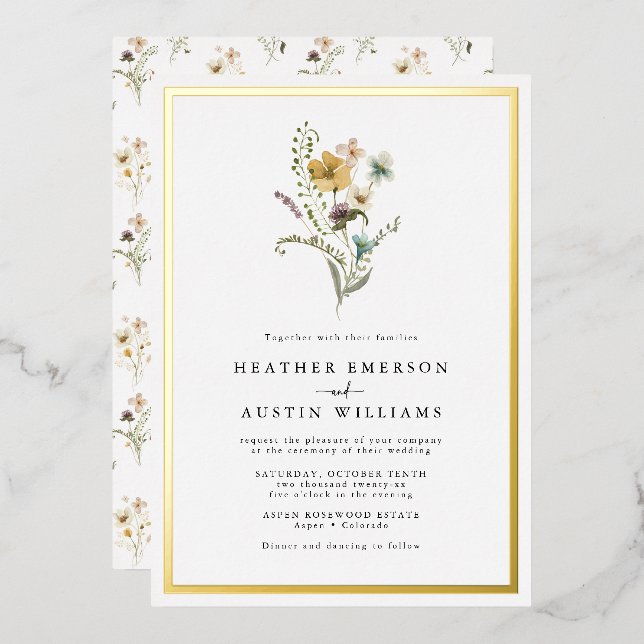Floral Wedding Foil Invitation (Front/Back)
