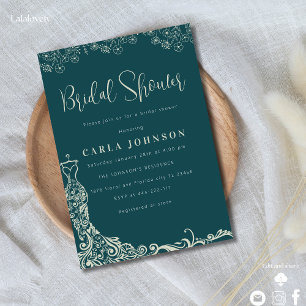 Floral wedding gown bridal shower invitation