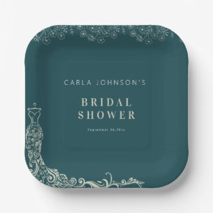 Floral wedding gown bridal shower welcome sign  paper plates