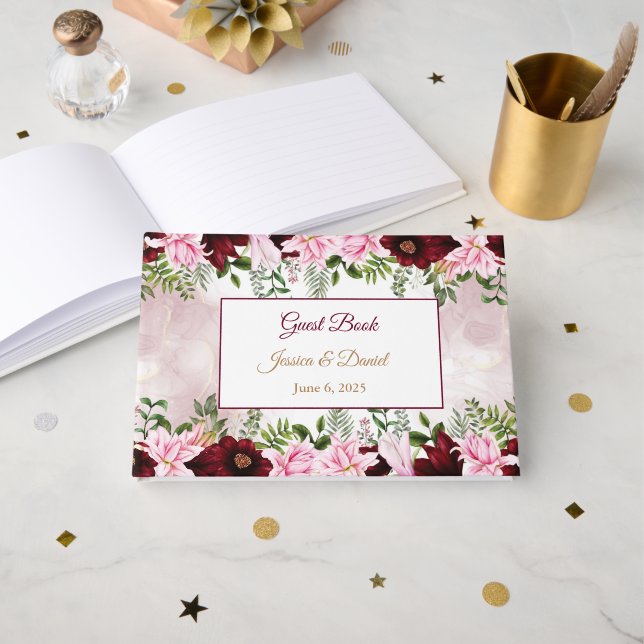 Floral Wedding  Guest Book (Front Open)