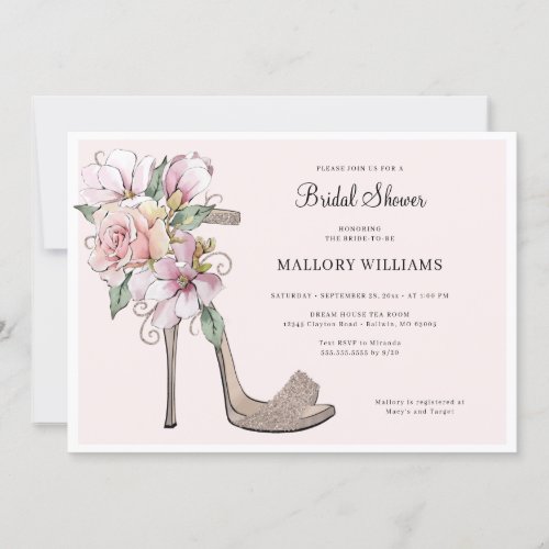 Floral Wedding Heels Bridal Shower Invitation
