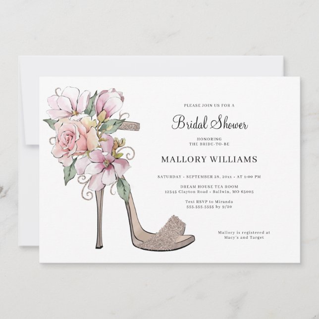 Floral Wedding Heels Bridal Shower Invitation (Front)