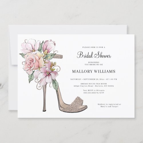Floral Wedding Heels Bridal Shower Invitation