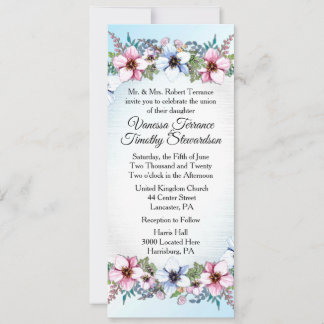 Floral Wedding Invitation Blue