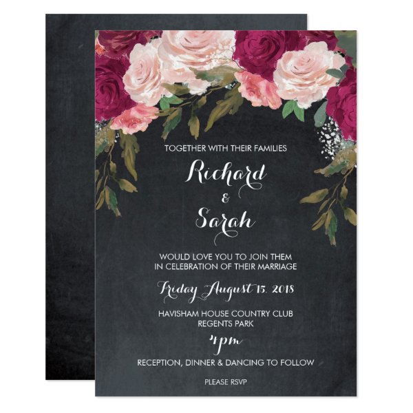 256412358162383978 Floral wedding invitation burgundy chalkboard