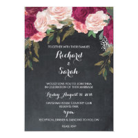 Floral wedding invitation burgundy chalkboard