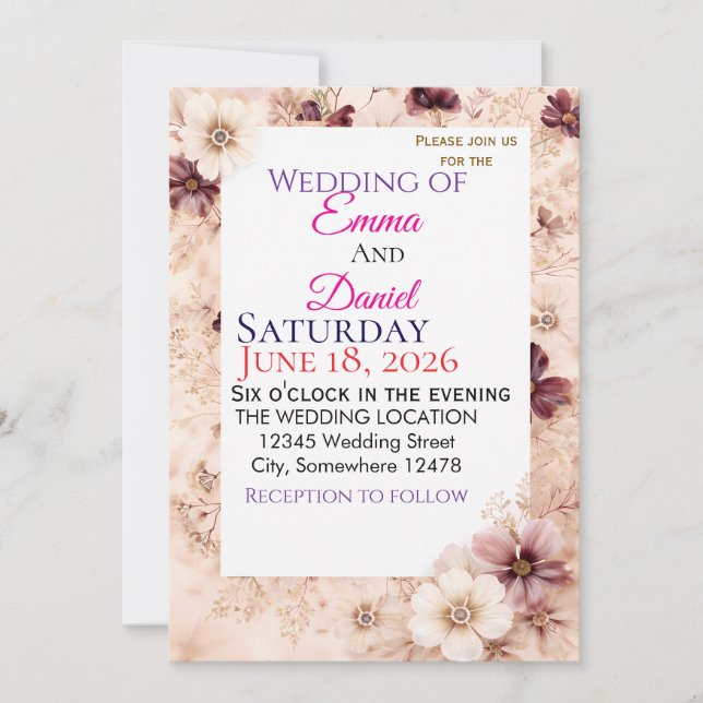 "Floral Wedding Invitation Cards - CustoInvitation (Front)