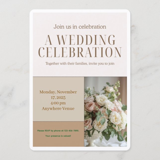 Floral Wedding Invitation-Elegant Botanical Design Invitation (Front)