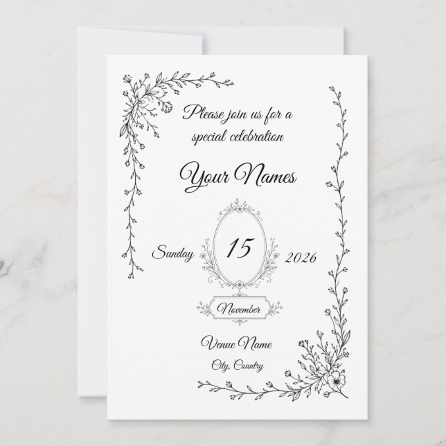 Floral Wedding Invitation | Elegant Script (Front)