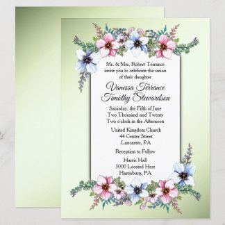 Floral Wedding Invitation Green