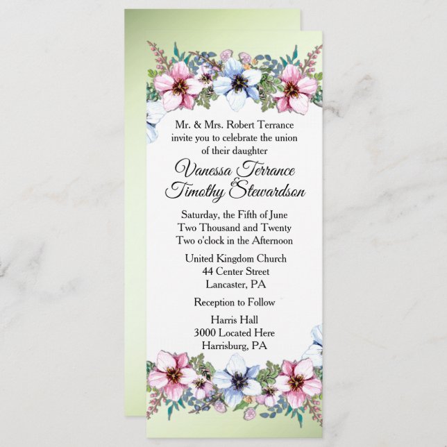 Floral Wedding Invitation Green (Front/Back)