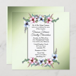 Floral Wedding Invitation Green