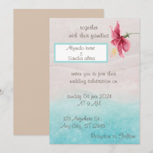 floral Wedding invitation in beige and bleu 