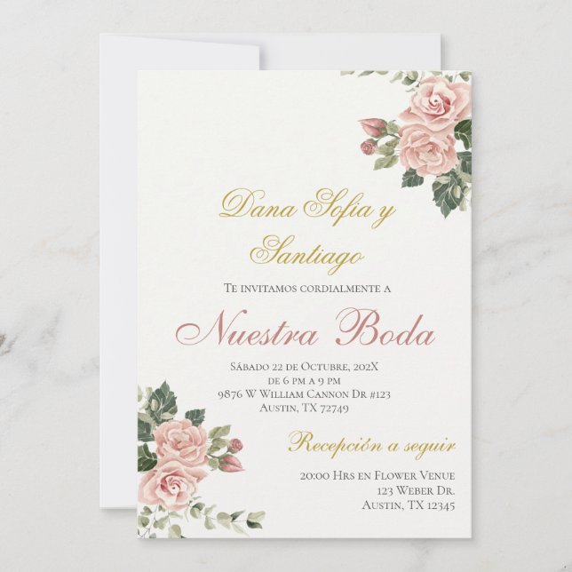 Floral Wedding invitation in Spanish (Front)