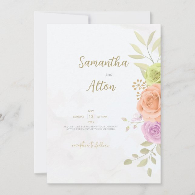 Floral Wedding Invitation Personalized Cards (Front)