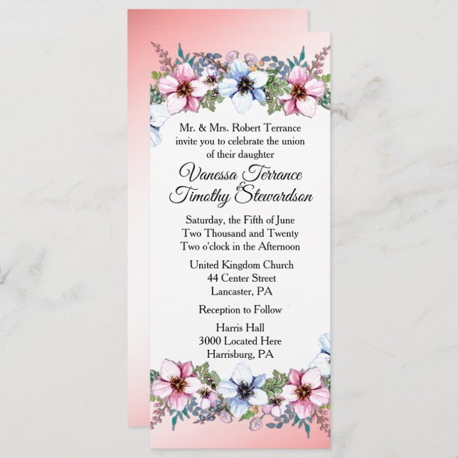 Floral Wedding Invitation Pink (Front/Back)
