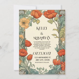 Floral Wedding Invitation - Retro- Vintage