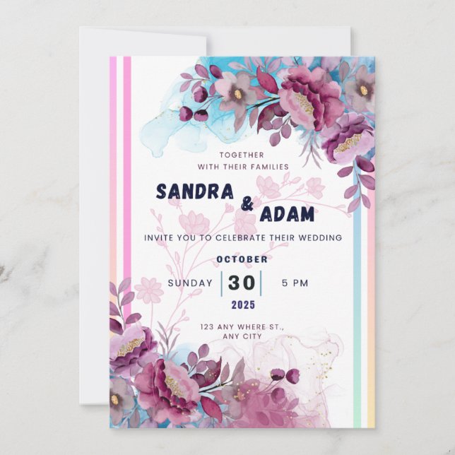 Floral Wedding Invitation | Romantic Garden Editab (Front)
