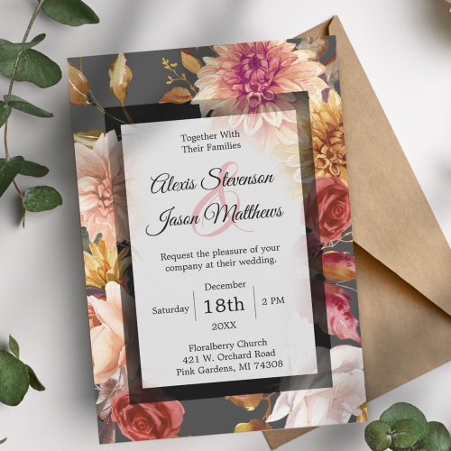 Floral Wedding Invitation Rustic Garden Script