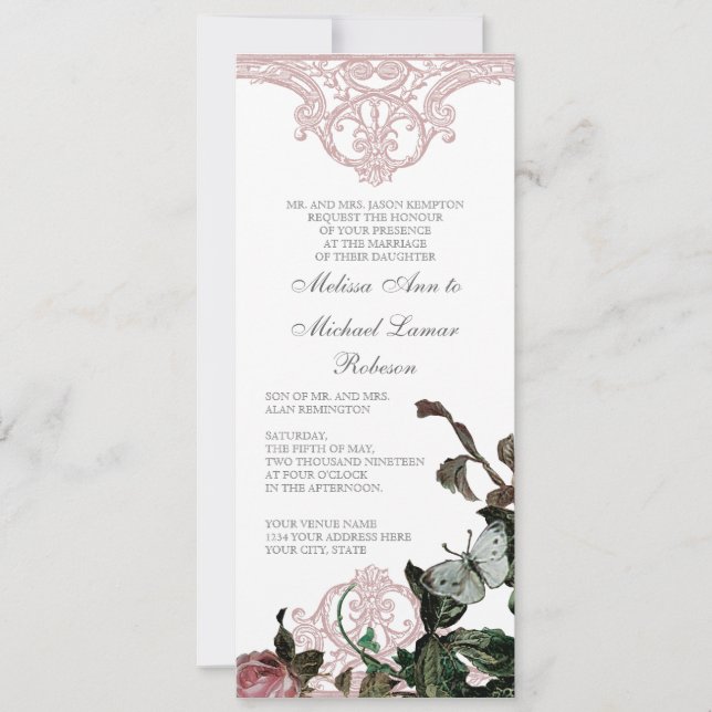 Floral Wedding Invitation - Trellis Rose Vintage (Front)