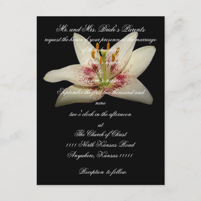 Floral Wedding invitation white lily Postcard (Front)
