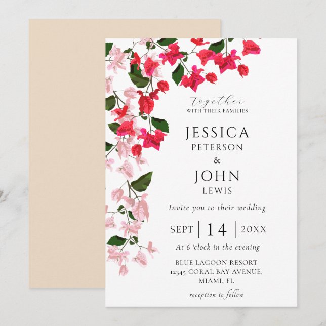 Floral Wedding Invitation with Bougainvillea (Front/Back)