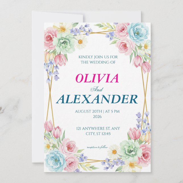 Floral Wedding Invitations Colorful Spring (Front)